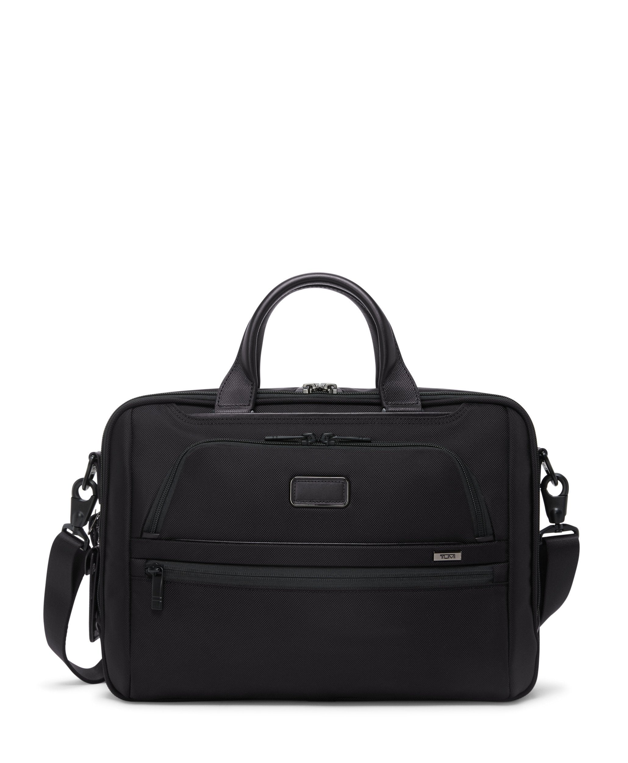 Alpha 4 Medium 15" Leather Briefcase - Black