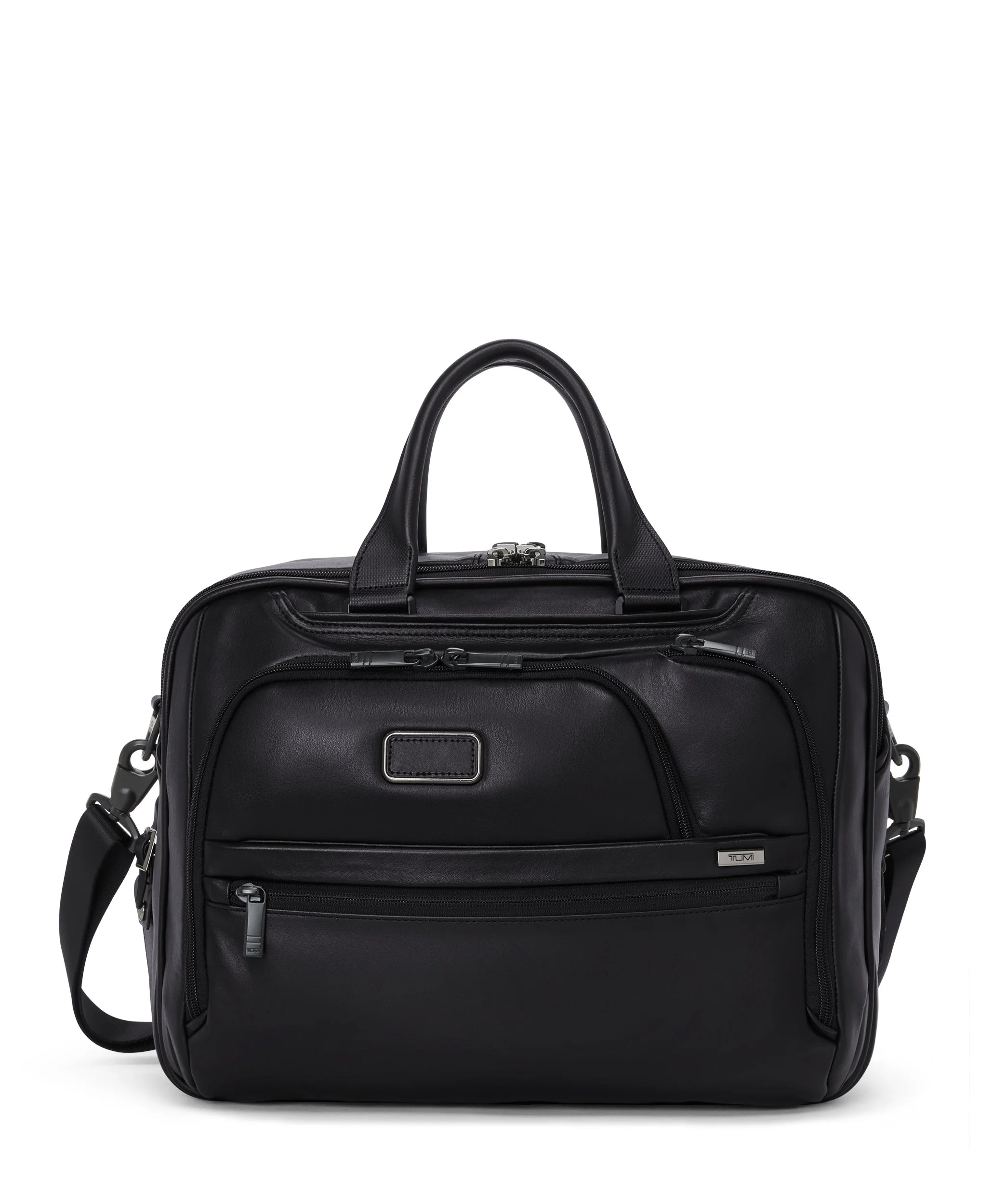Alpha 4 Medium 15" Expandable Leather Briefcase - Black