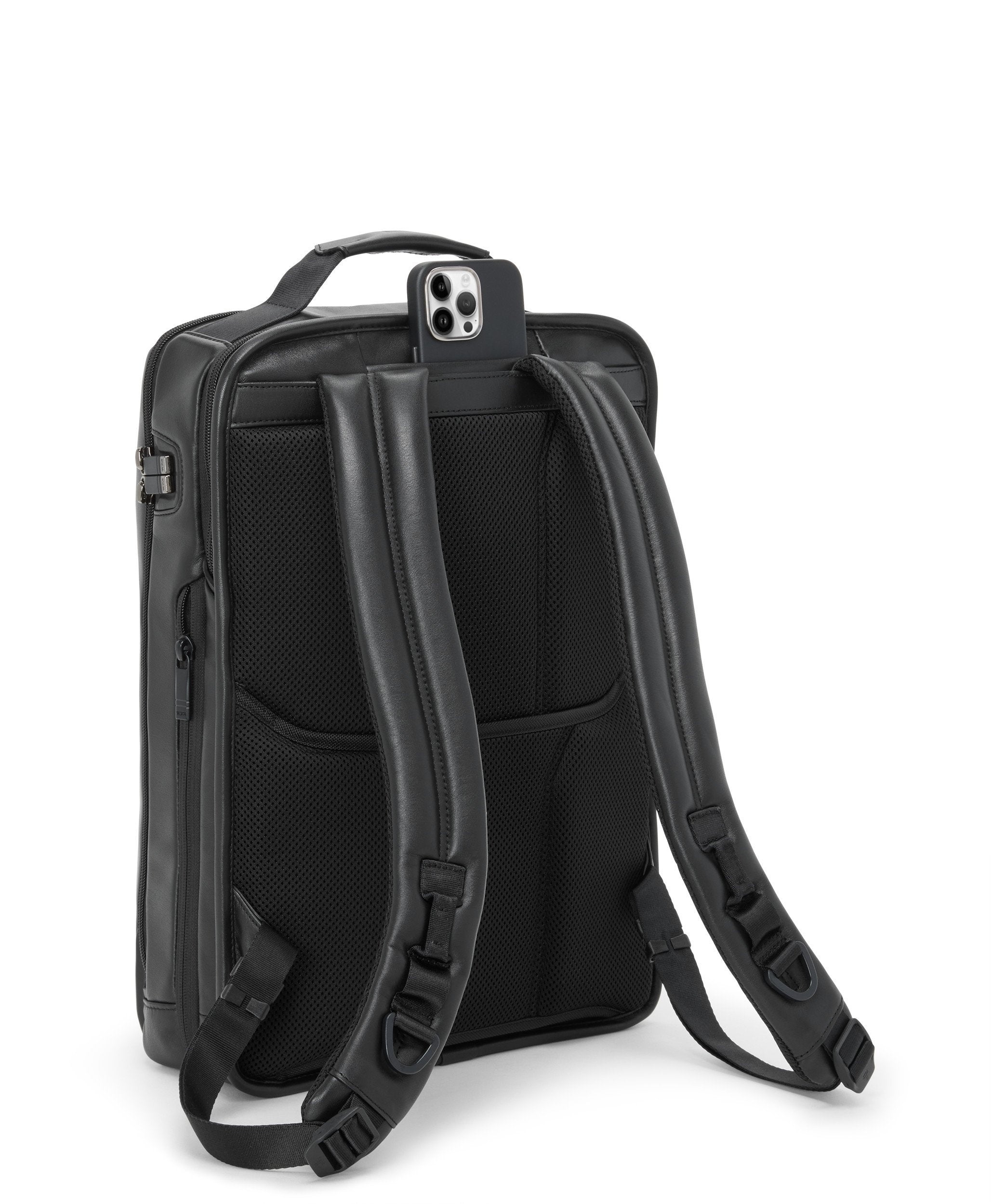 Alpha 4 Large 17" Expandable Leather Backpack - Black