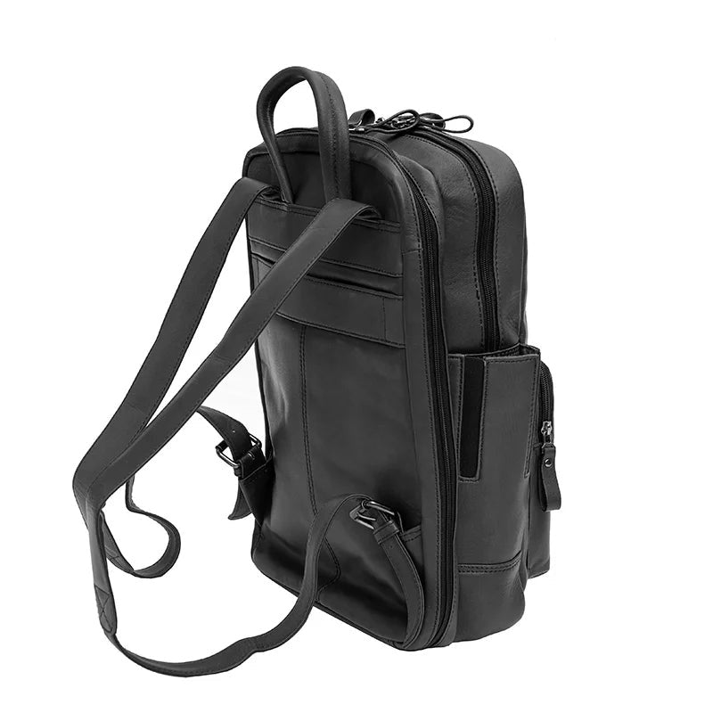 TEXAN Leather Laptop Backpack with Stripe - Black