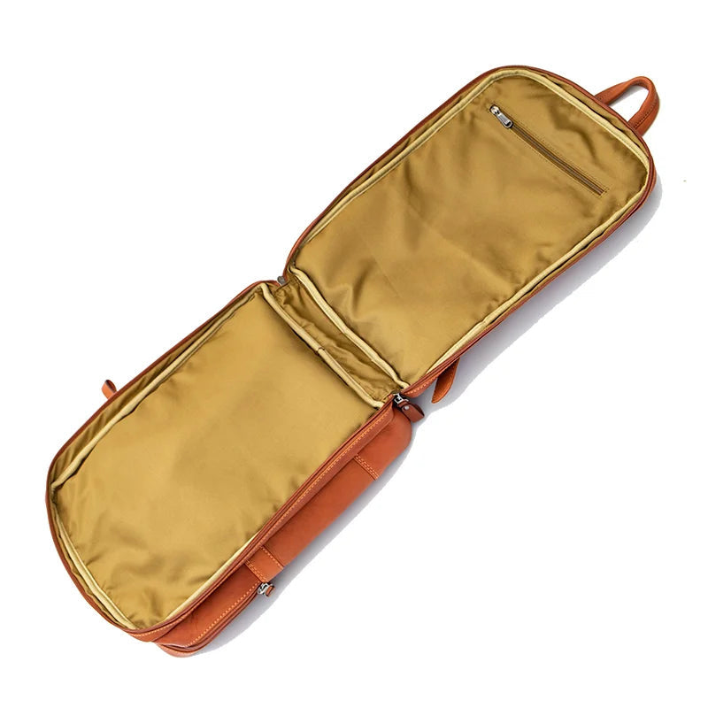TEXAN Leather Laptop Backpack with Stripe - Cognac