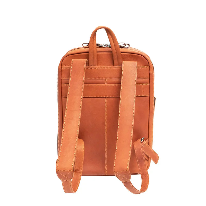 TEXAN Leather Laptop Backpack with Stripe - Cognac