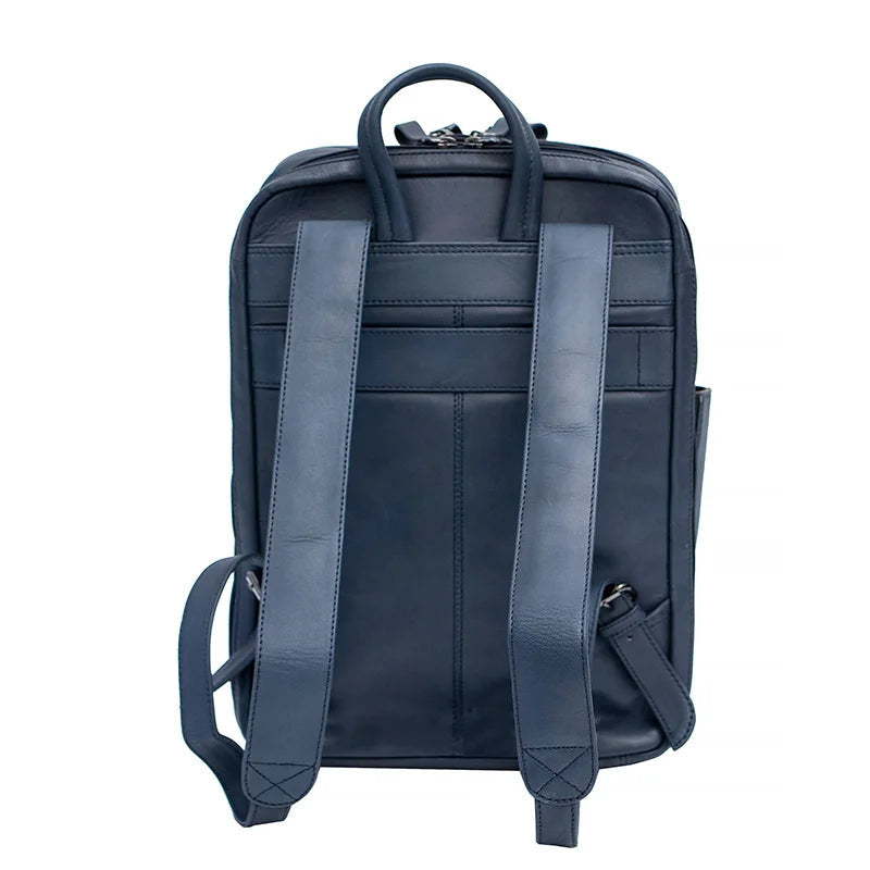 TEXAN Leather Laptop Backpack with Stripe - Navy