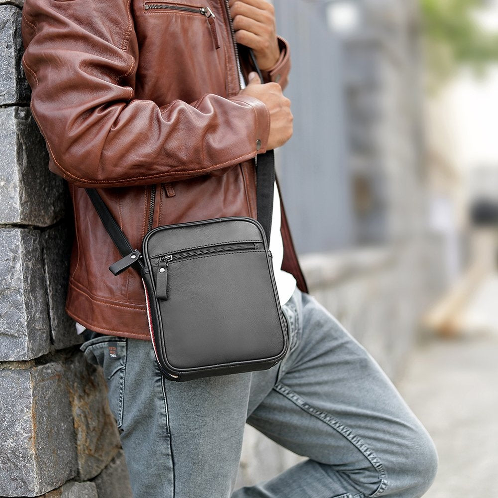 TEXAN Small Crossbody Bag with Stripe - Black