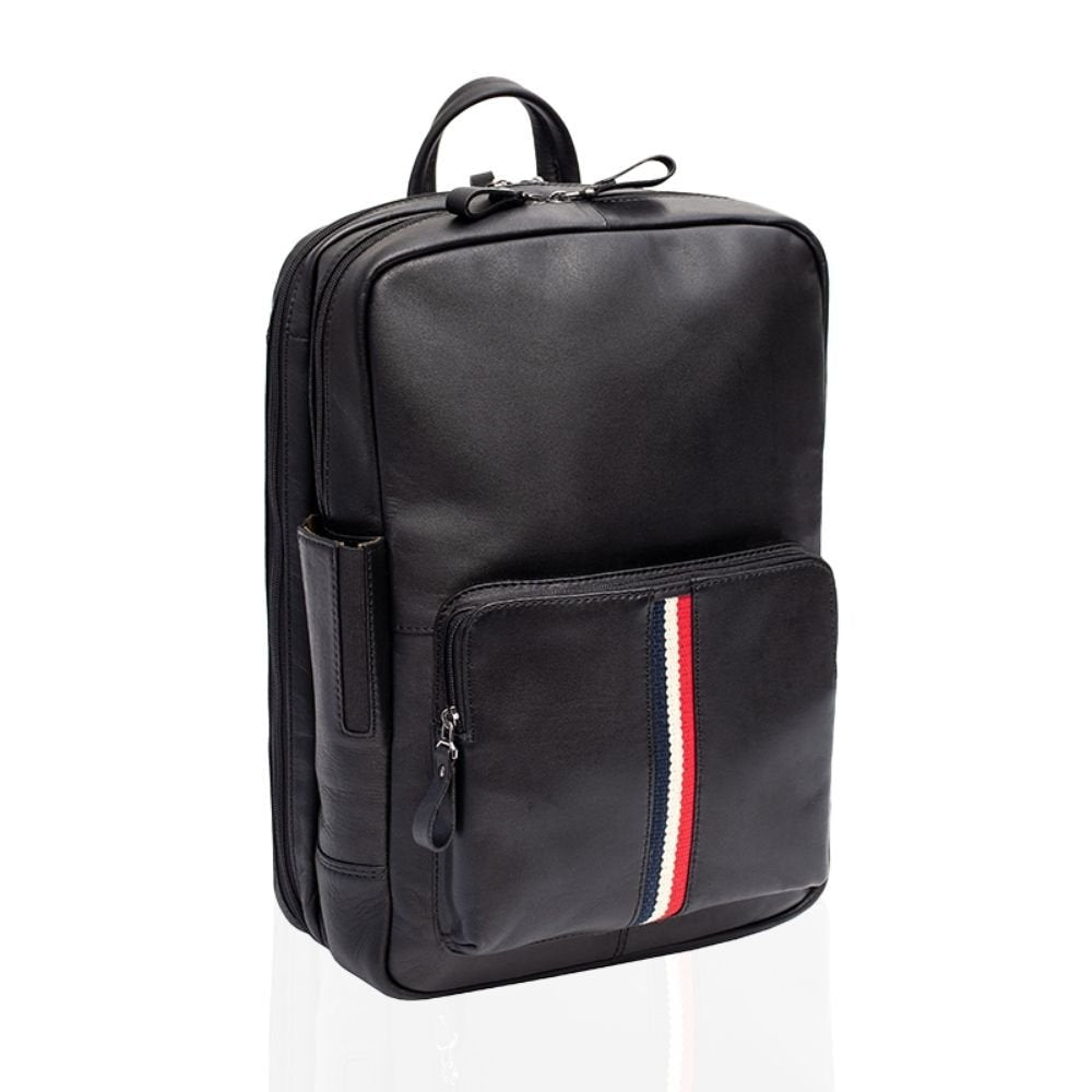 TEXAN Leather Laptop Backpack with Stripe - Black