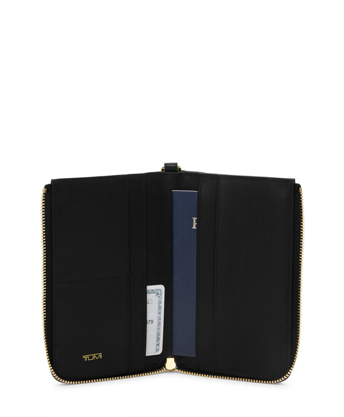 VOYAGEUR Zip-Around Passport Case - Black/Gold