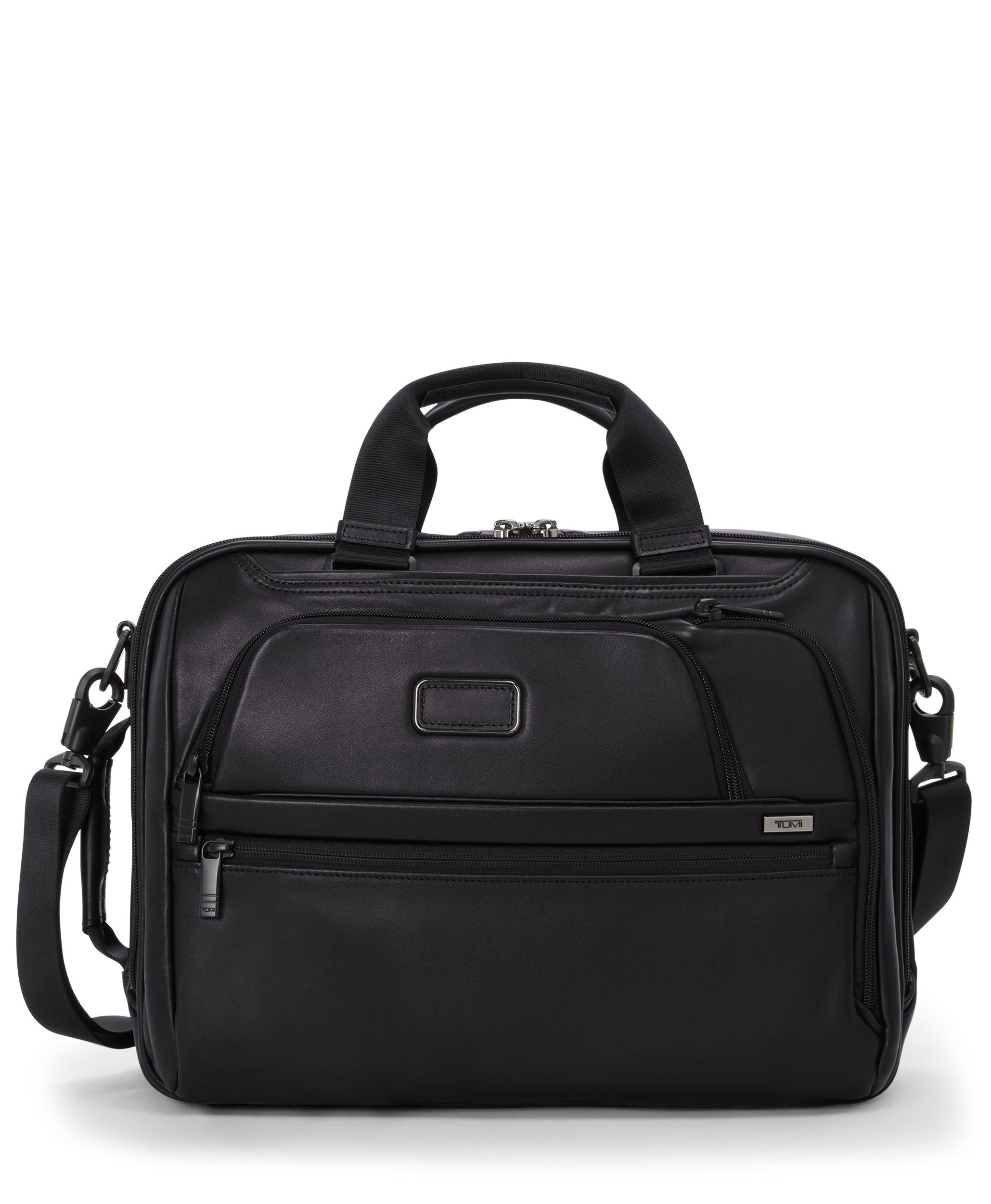 Alpha 4 Three-Way Convertible Leather Briefcase - Black