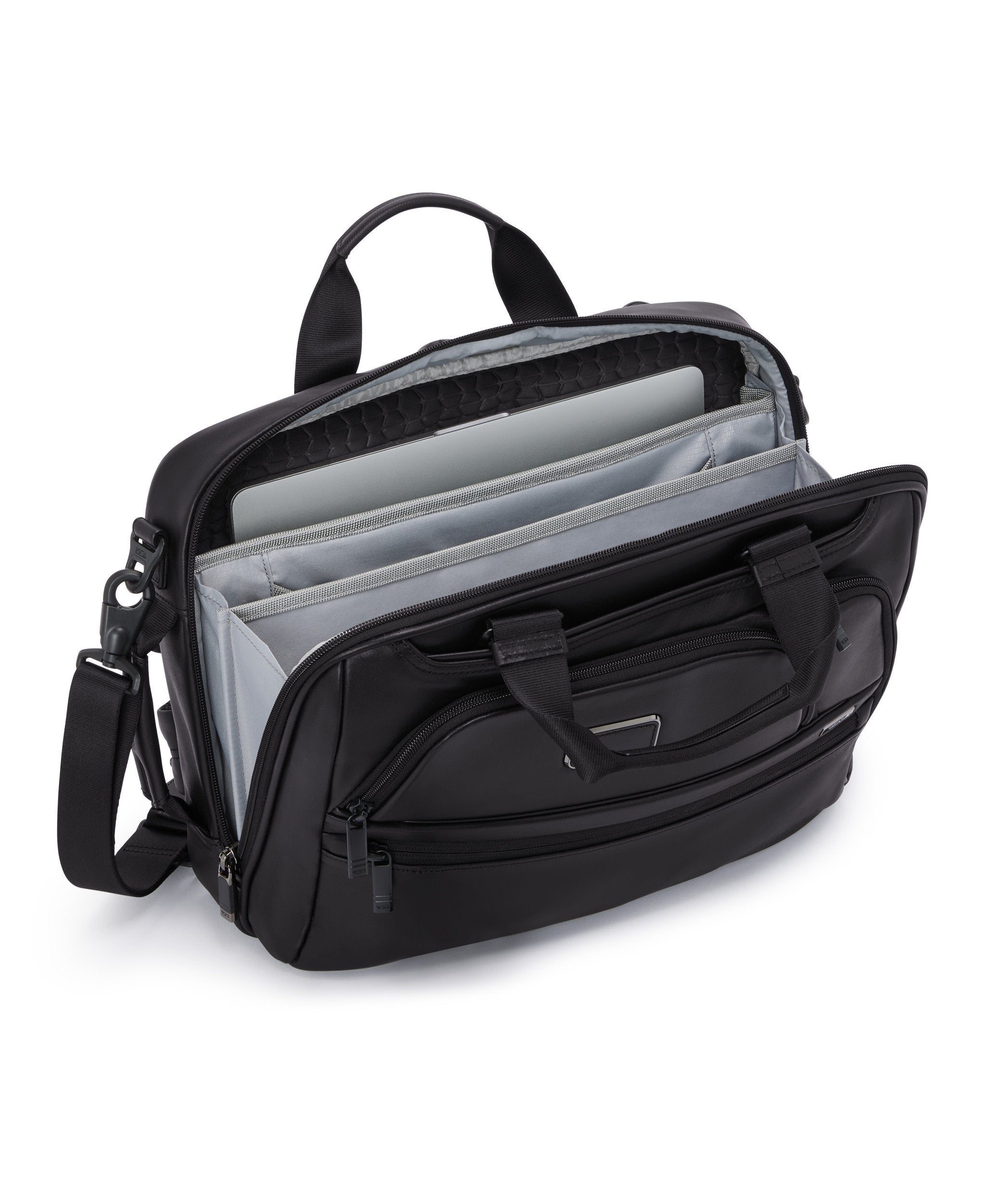 Alpha 4 Three-Way Convertible Leather Briefcase - Black