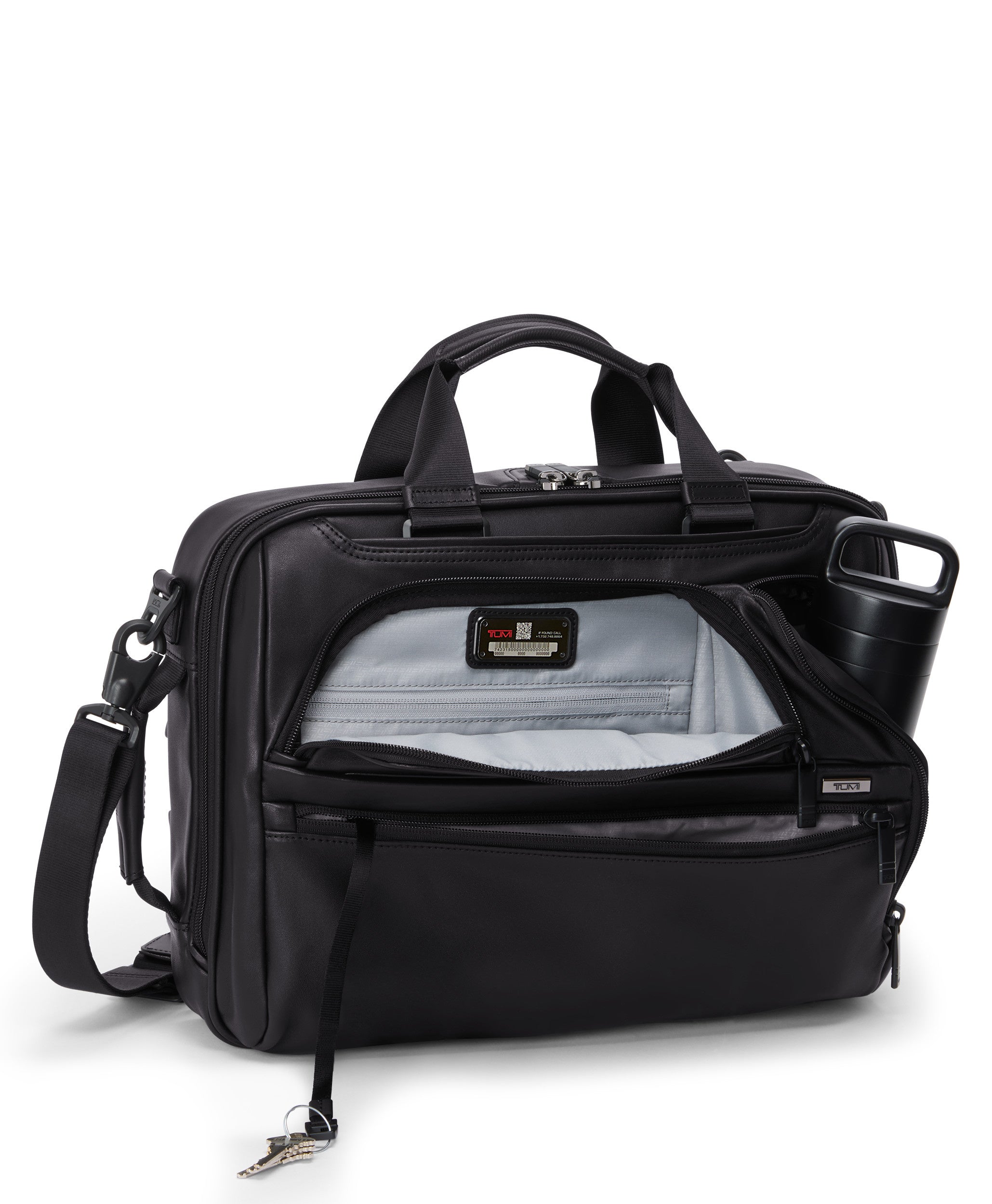 Alpha 4 Three-Way Convertible Leather Briefcase - Black