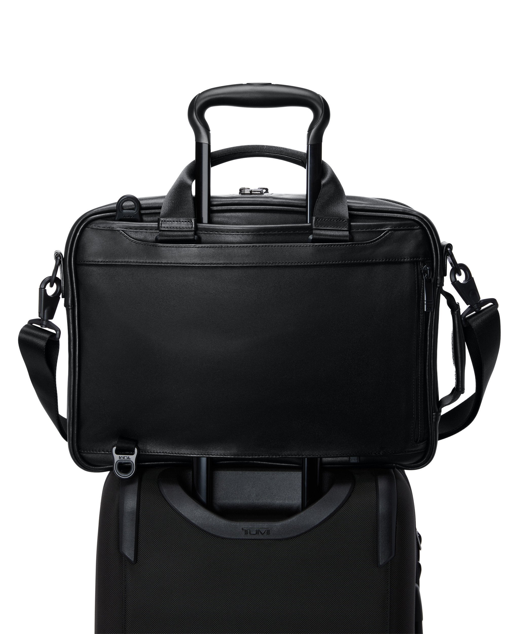 Alpha 4 Three-Way Convertible Leather Briefcase - Black