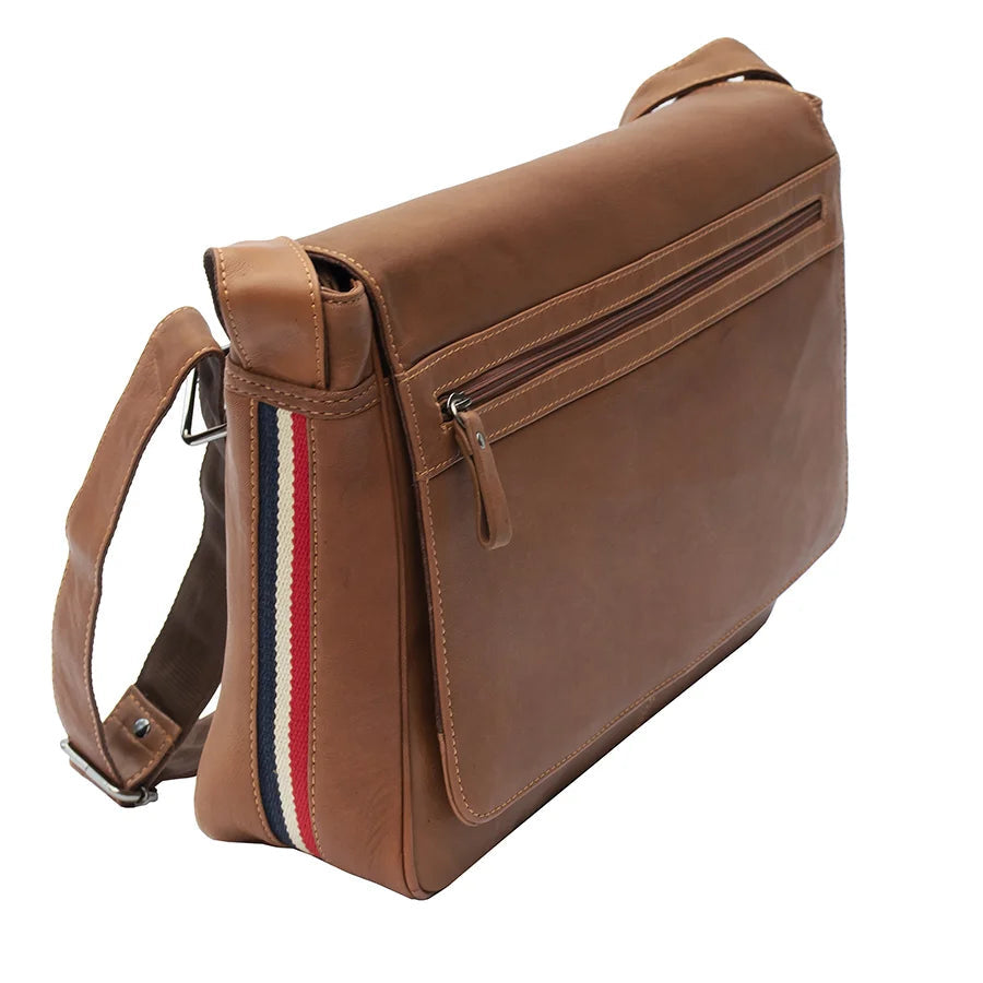 TEXAN Messenger Bag with Stripe - Cognac