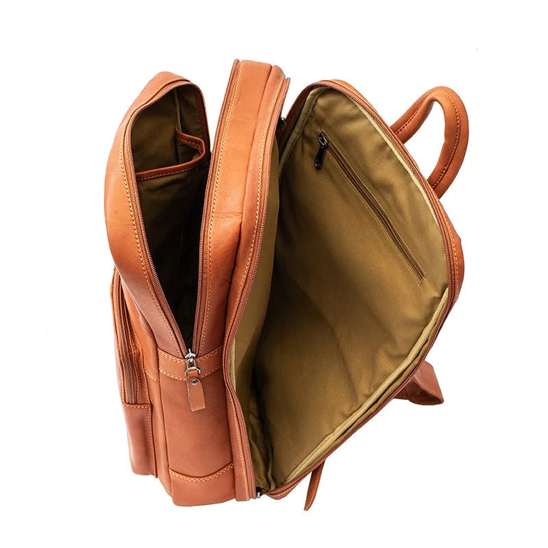 TEXAN Leather Laptop Backpack with Stripe - Cognac