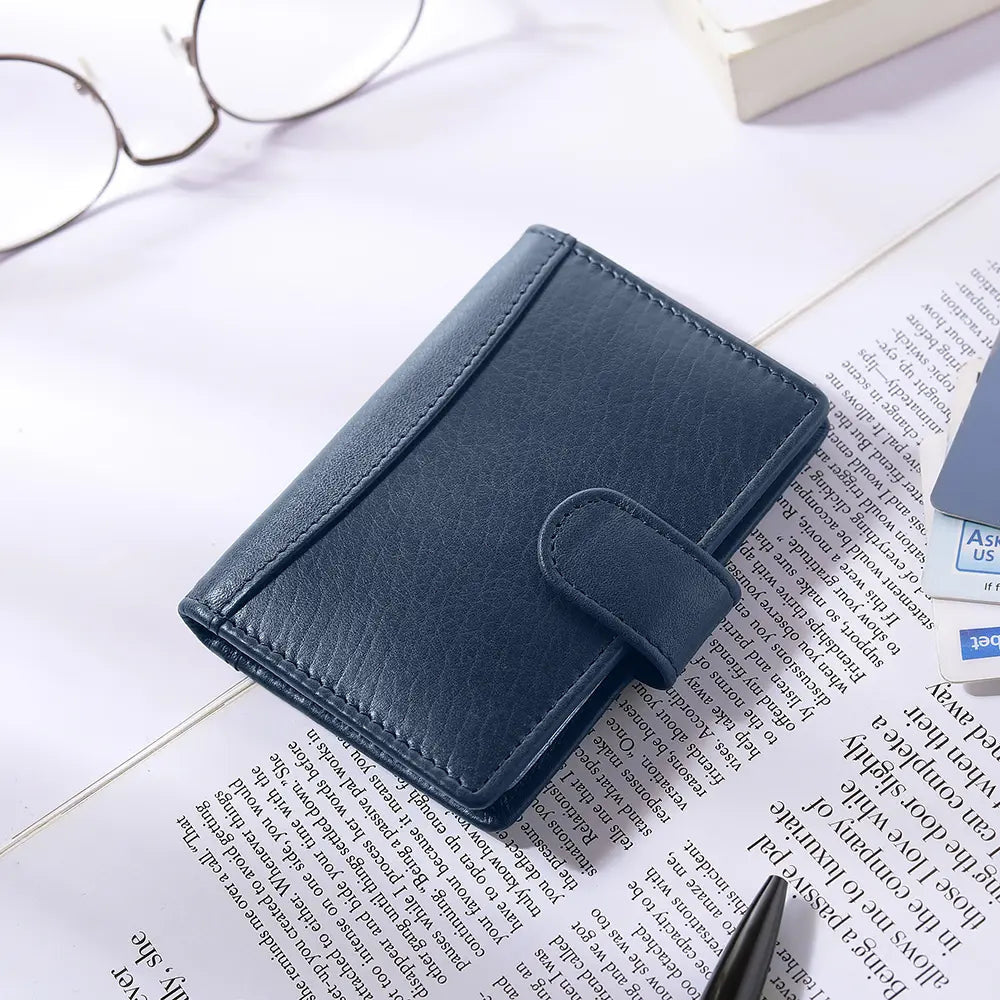 RFID Leather Credit Card Holder - Navy