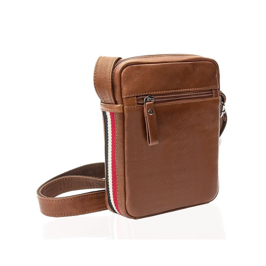 TEXAN Small Crossbody Bag with Stripe - Cognac
